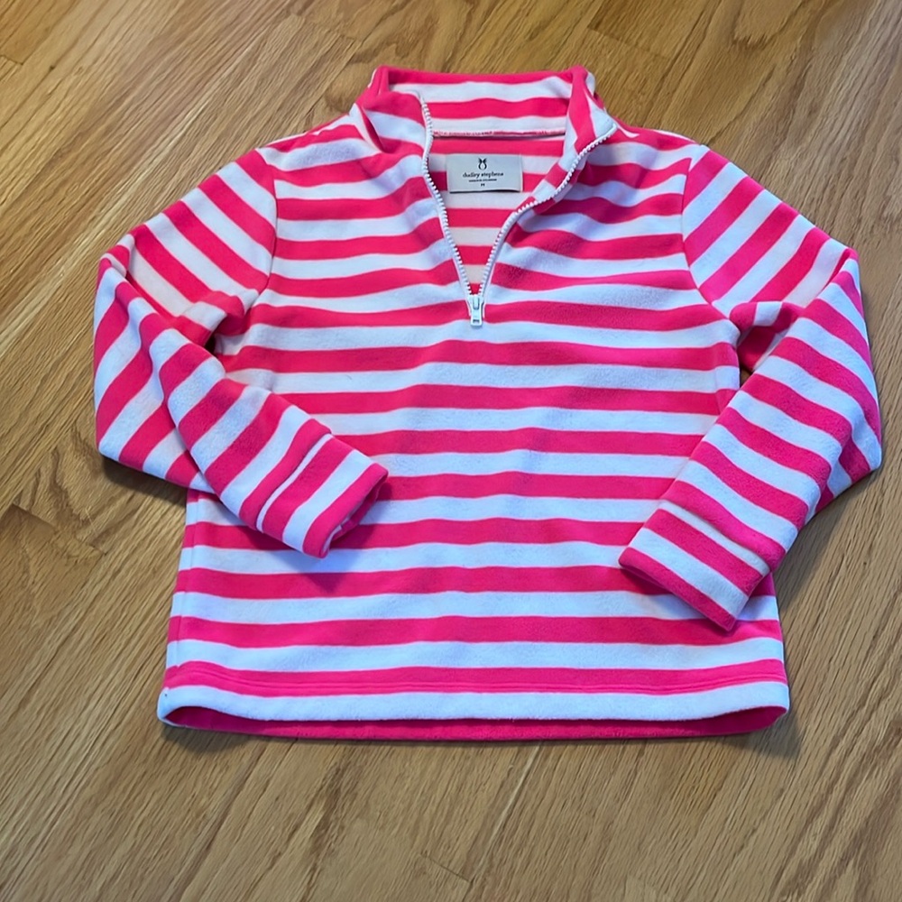 Dudley Stephens top for girls 1/4 zip size M pink/white striped